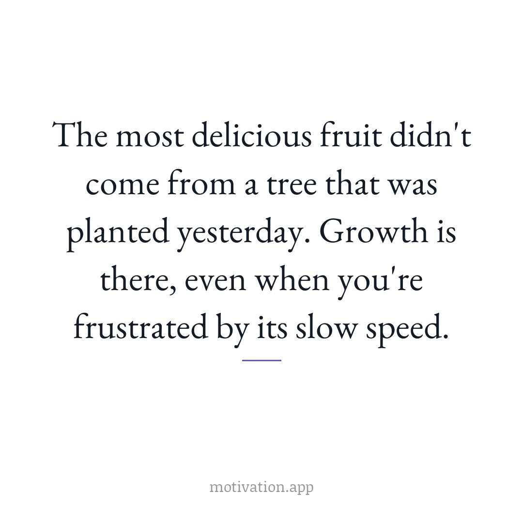 The most delicious fruit didn't come from a tree that was planted yesterday. Growth is there, even when you're frustrated by its slow speed.