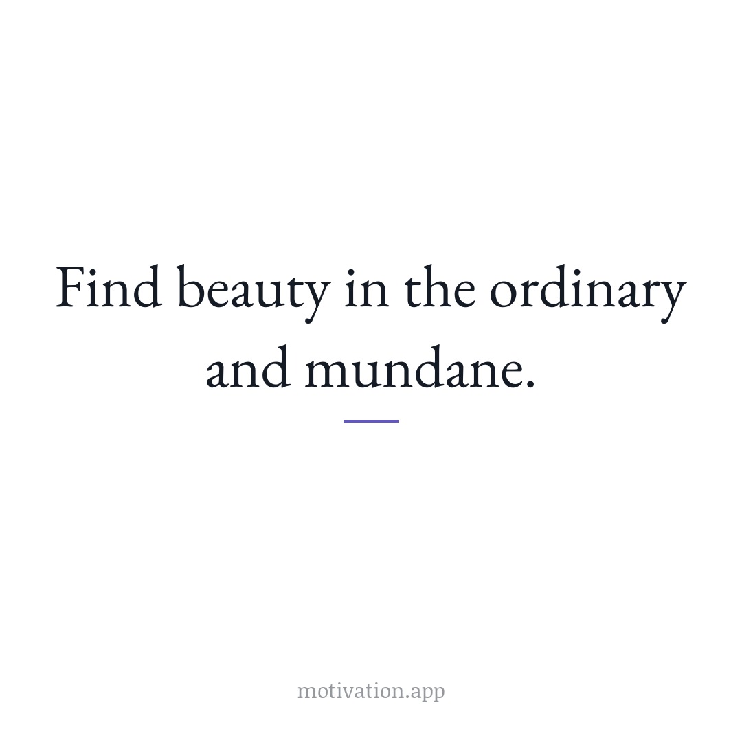 Find beauty in the ordinary and mundane.