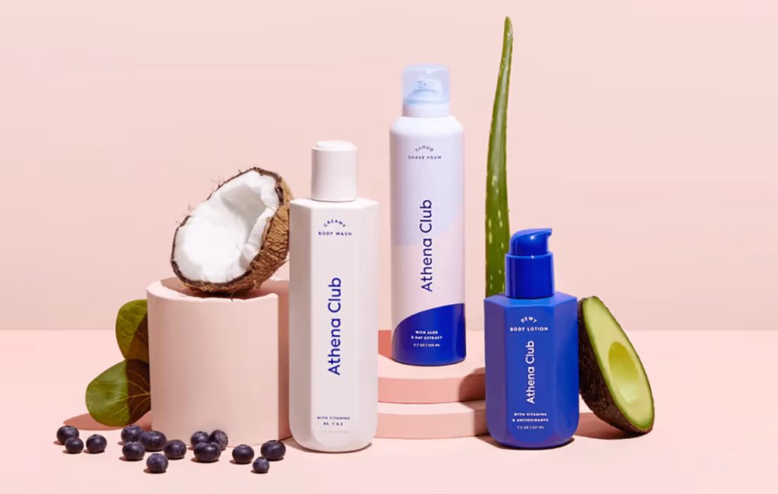 An assortment of Athena Club body wash products