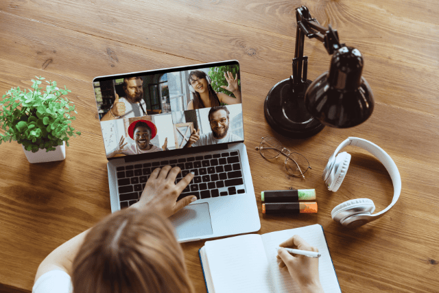 Laptop screen with a virtual meeting
