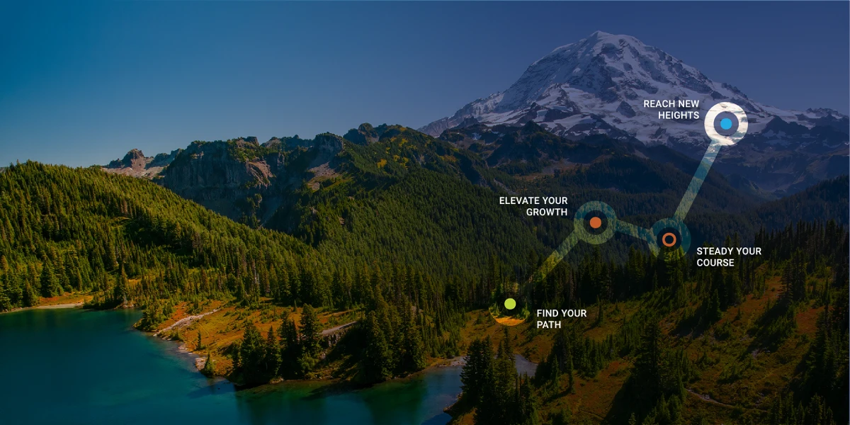 A map of a mountain with a lake in the foreground.