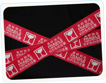 Close-up of BC Brothers Moving fragile item tape used for packing delicate belongings
