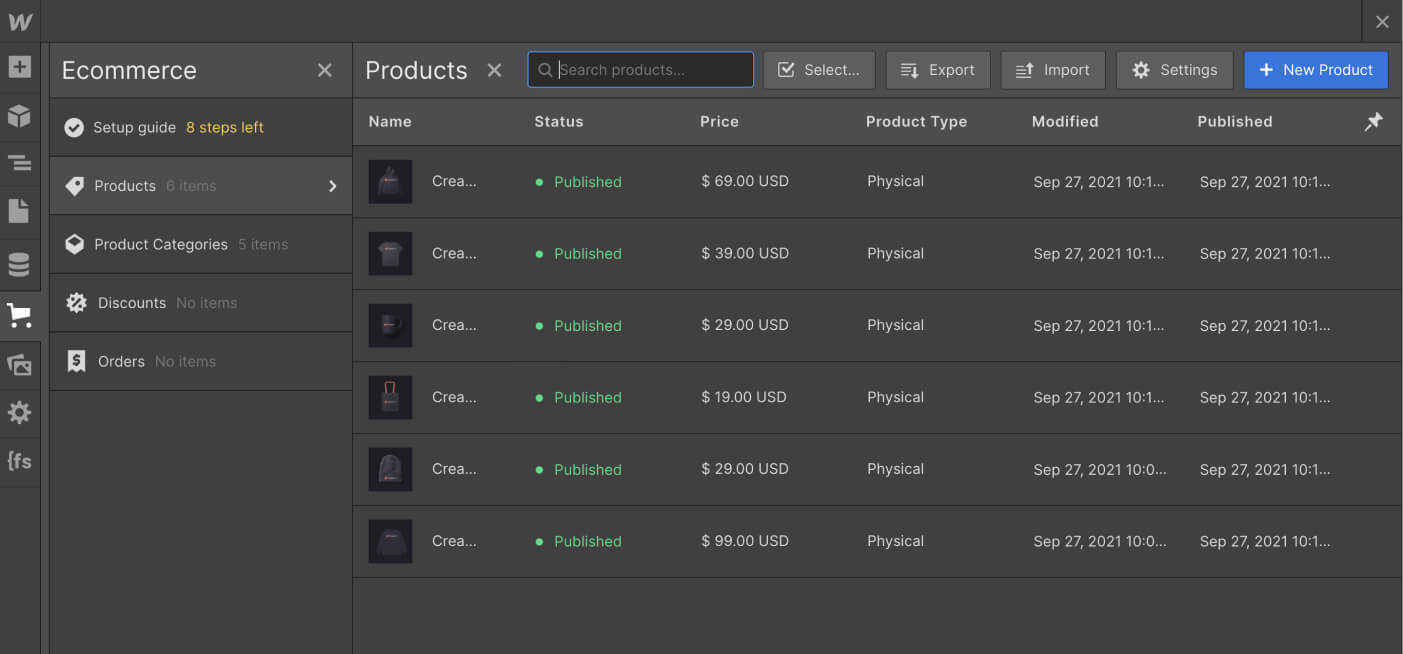 eCommerce Collection - Creator X Webflow Template