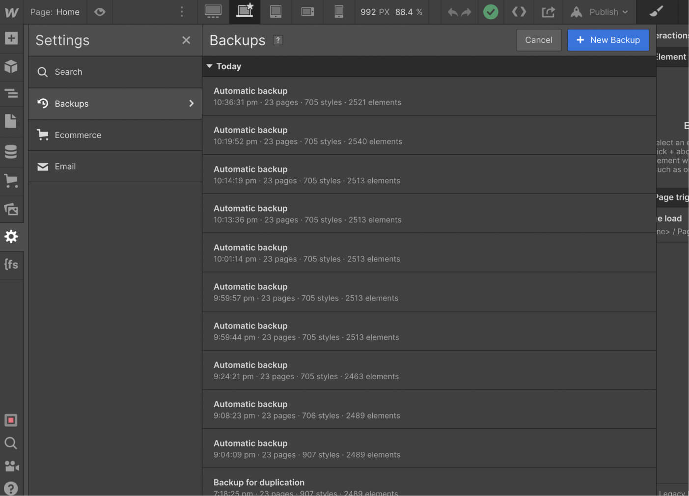 Backups - Creator X Webflow Template