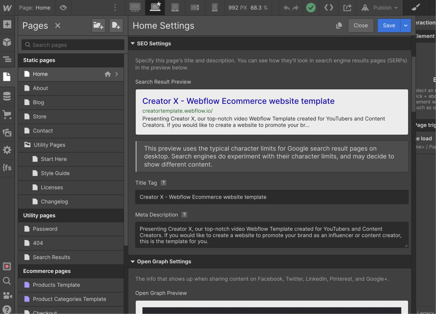 SEO - Creator X Webflow Template
