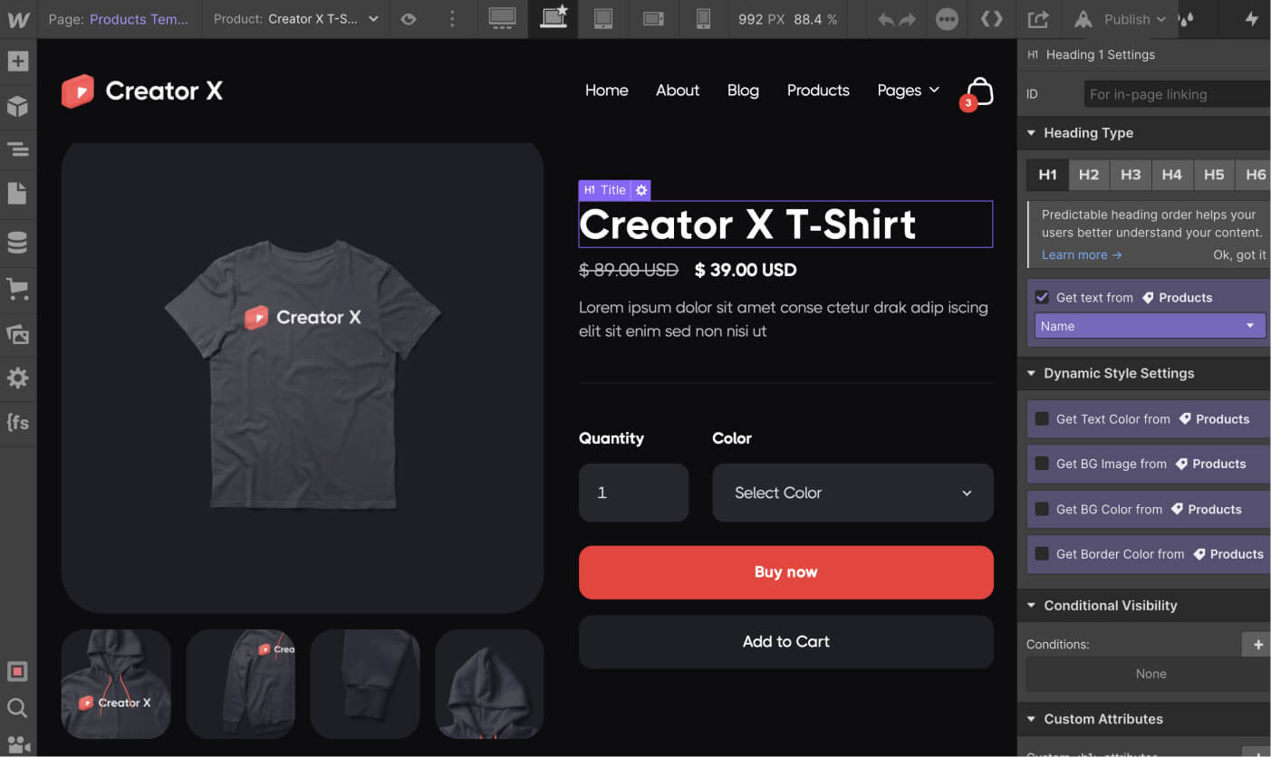 eCommerce Page - Creator X Webflow Template