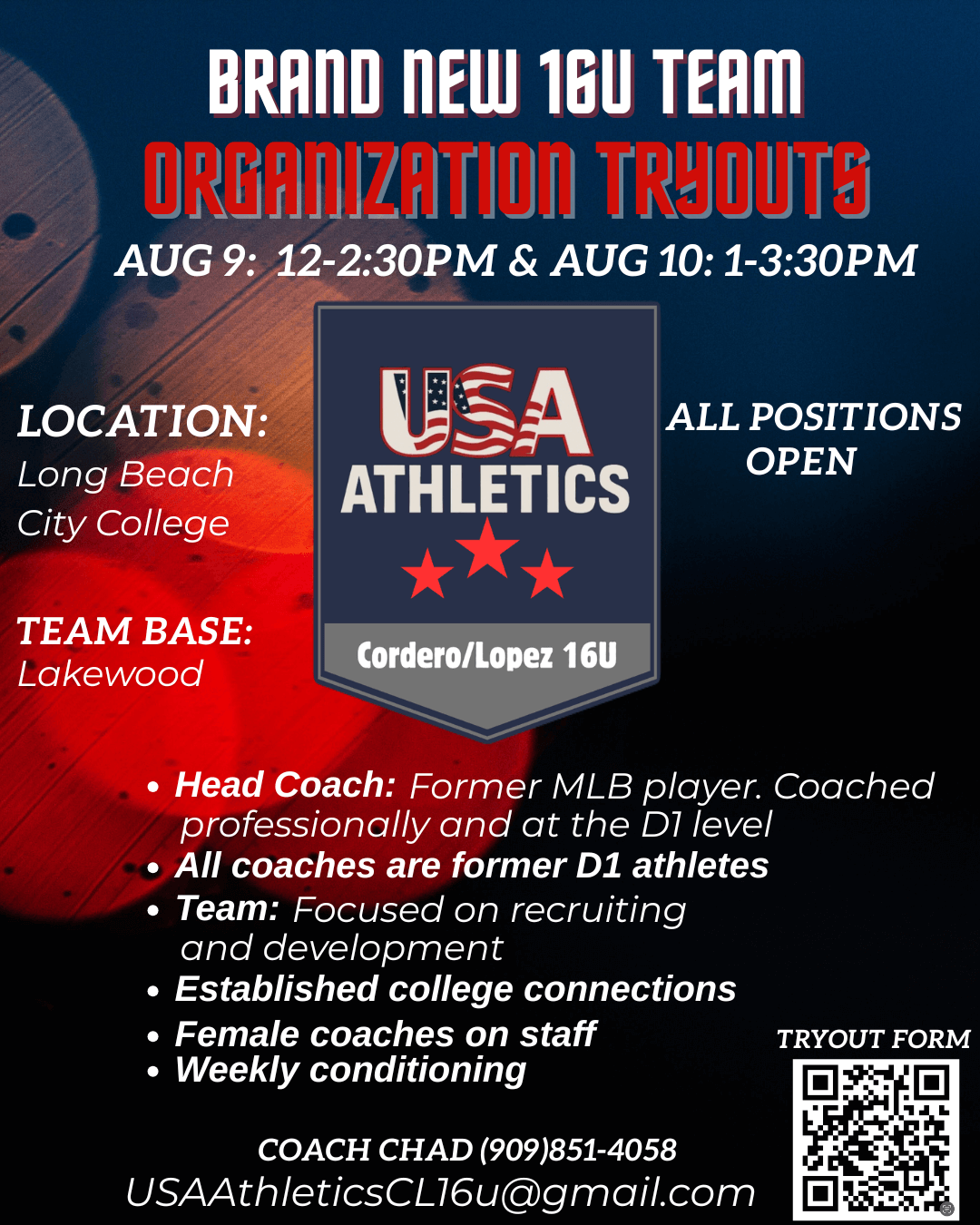 Brand New USA Athletics Cordero/Lopez 16U – Organization Tryouts Aug 9–10, Long Beach