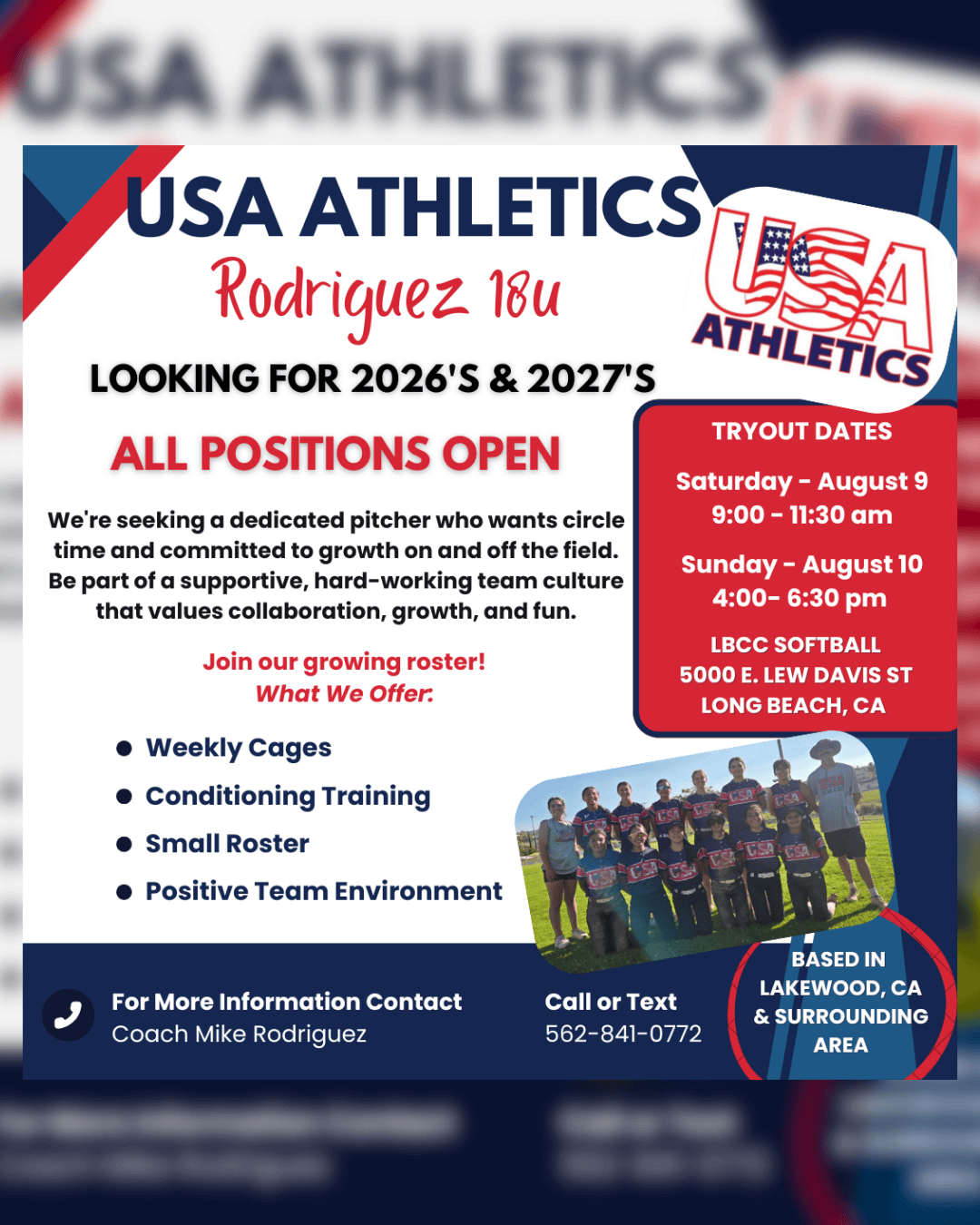 18U Open Tryouts with USA Athletics Rodriguez Seeking Players in SoCal
