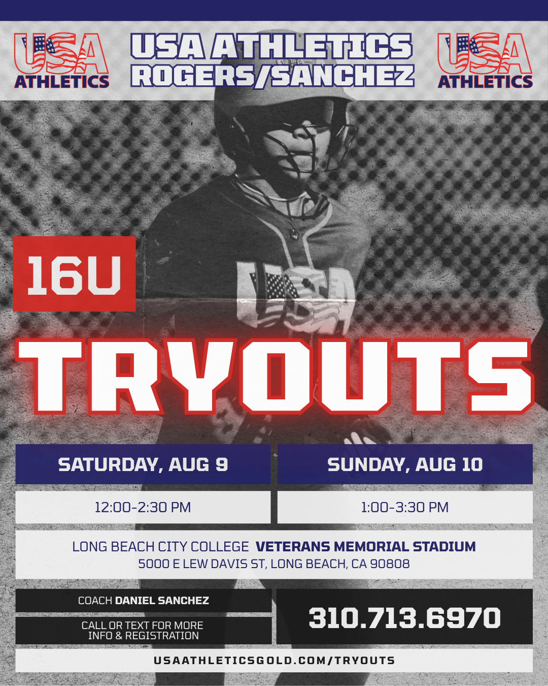 Rogers/Sanchez 16U Tryouts – Aug 9 & 10 at LBCC Veterans Memorial Stadium
