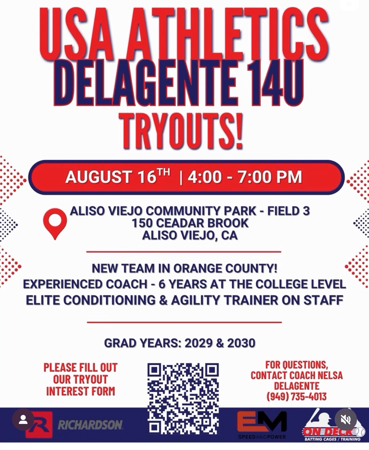 Delagente 14U Tryouts – Aug 16 in Aliso Viejo