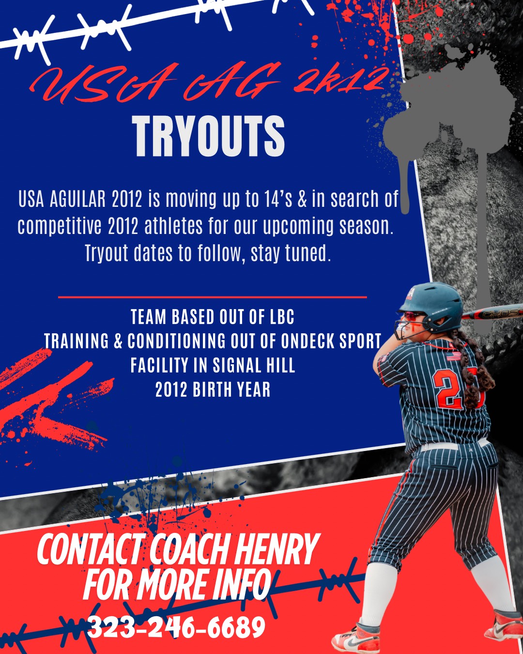 USA Aguilar Tryouts – Moving Up to 14U, All 2012 Athletes Welcome