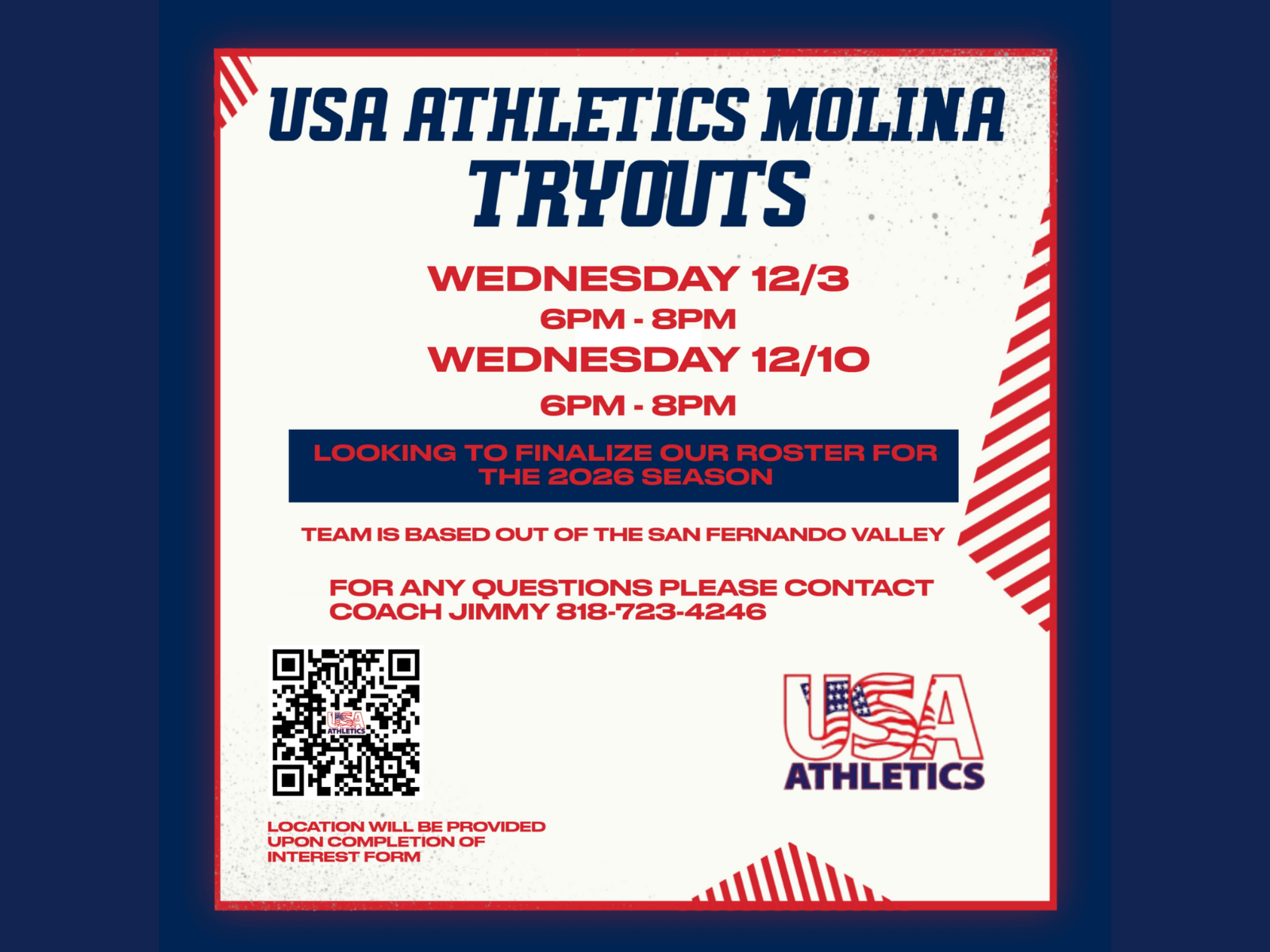 USA Athletics Molina 16U Announces Tryouts for 2026 Season