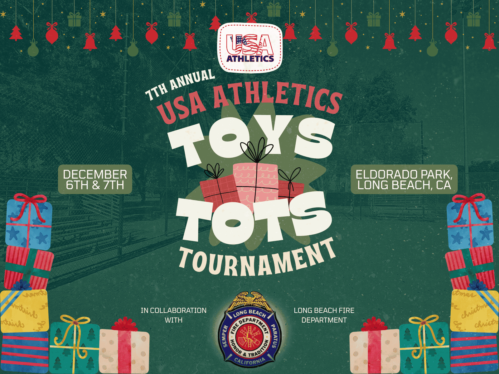 USA Athletics hosts its 7th Annual Toys for Tots Tournament December 7-8 at Eldorado Park. All toys benefit the Spark of Love Toy Drive through Long Beach Fire Department.