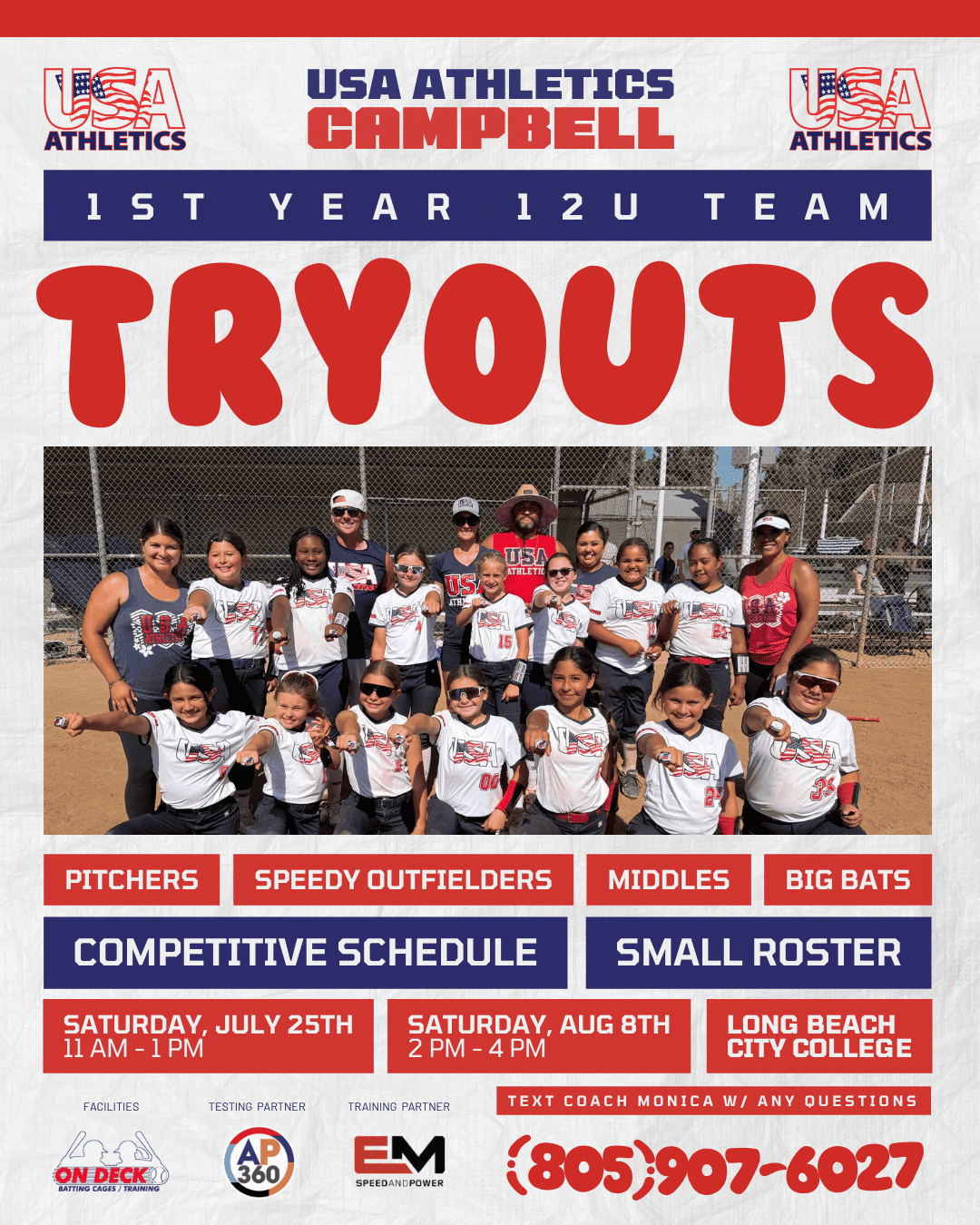 Tryouts for 10u team moving up to 12u @ LBCC July 25 & Aug 8