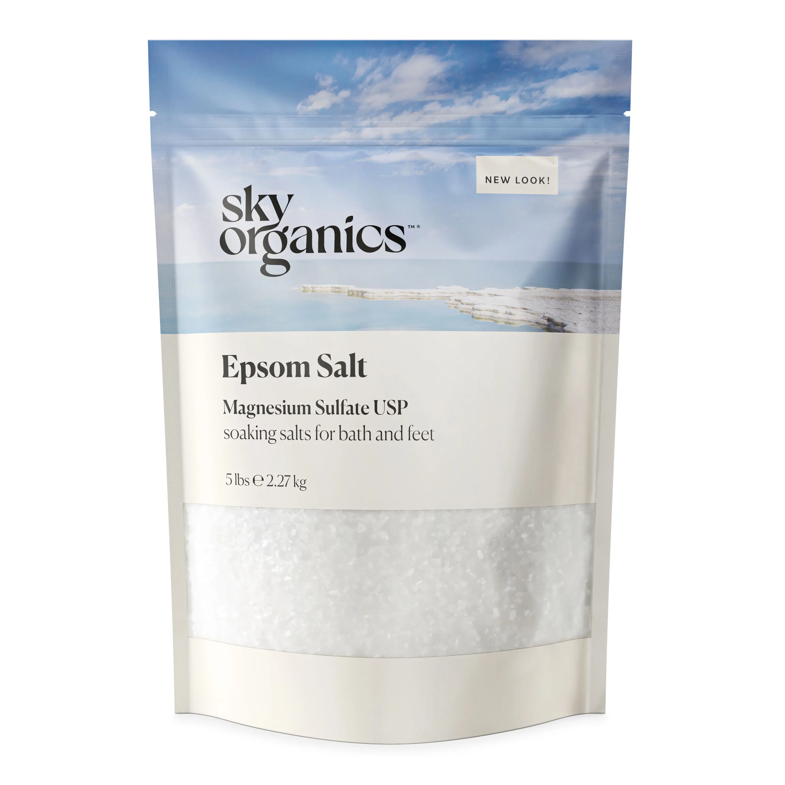3D product rendering of Sky Organics Epsom Salt pouch packaging