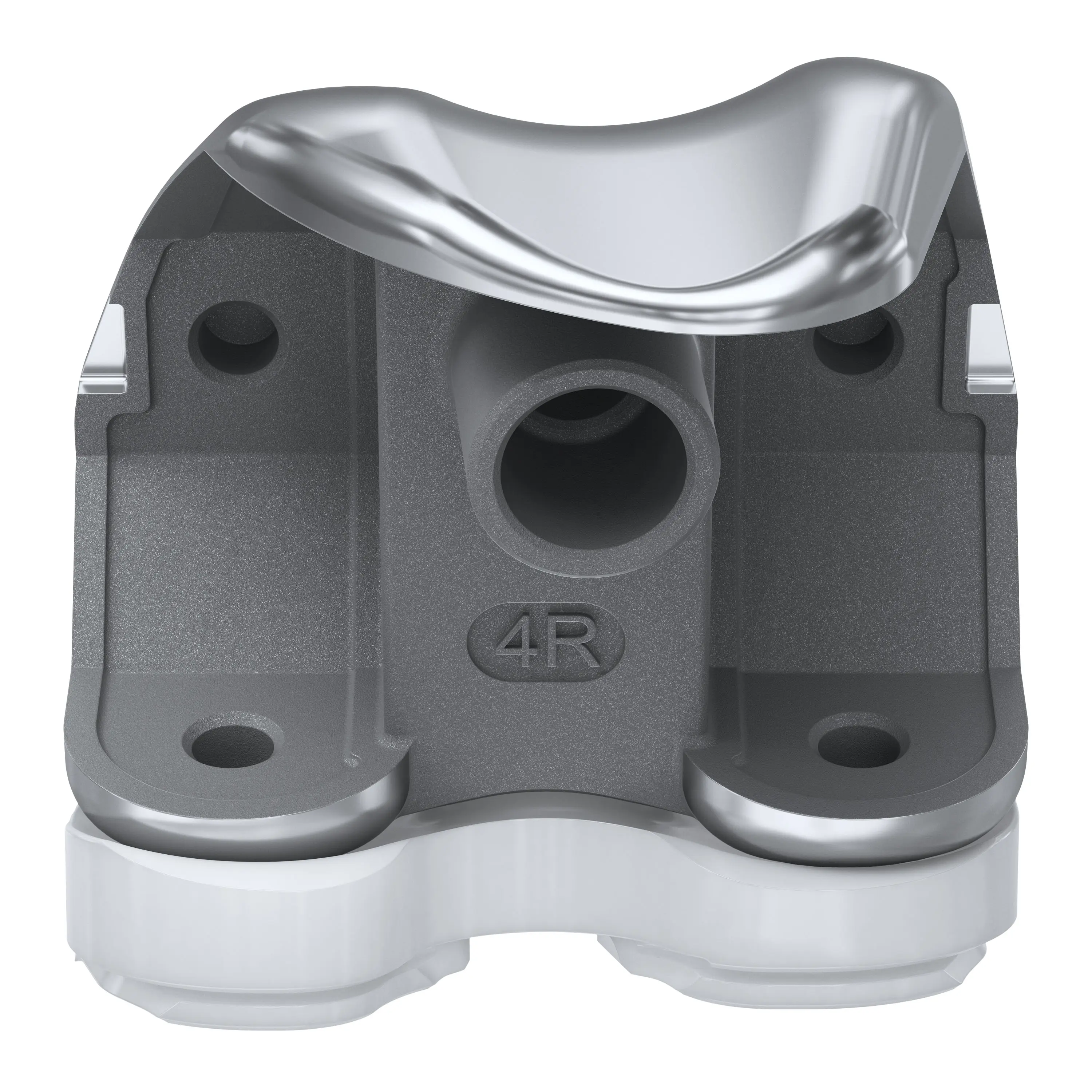 "Close-up 3D rendering of a CCK knee implant component with tibial insert