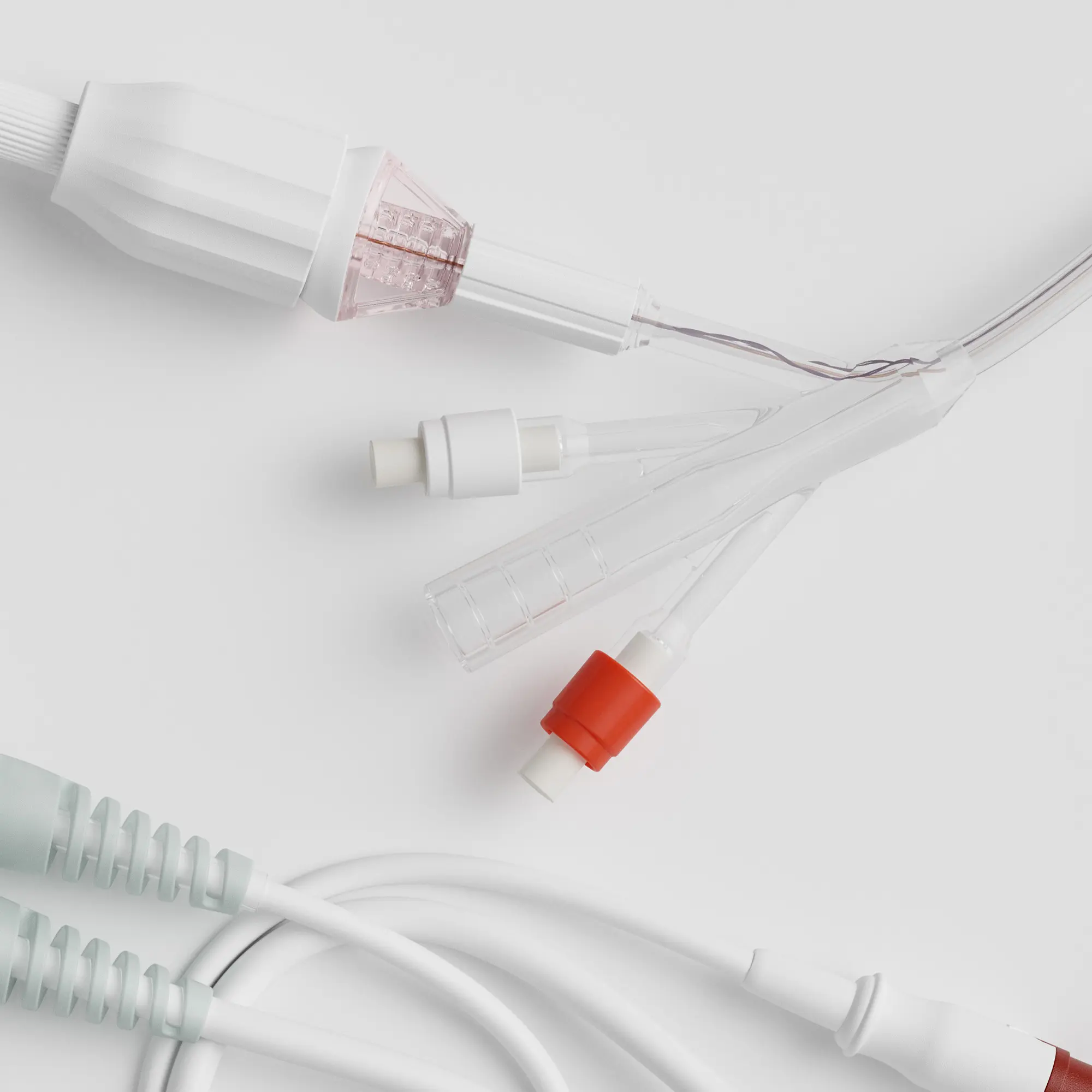Detailed 3D rendering of TraumaGuard IV tubing and connectors on white background