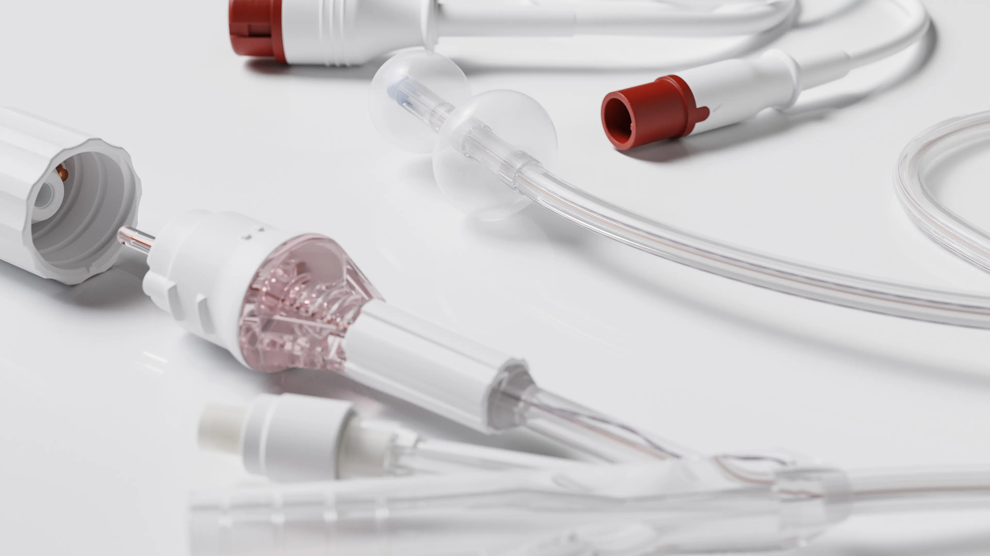 3D rendering of medical device connectors and dual balloon catheter tubing