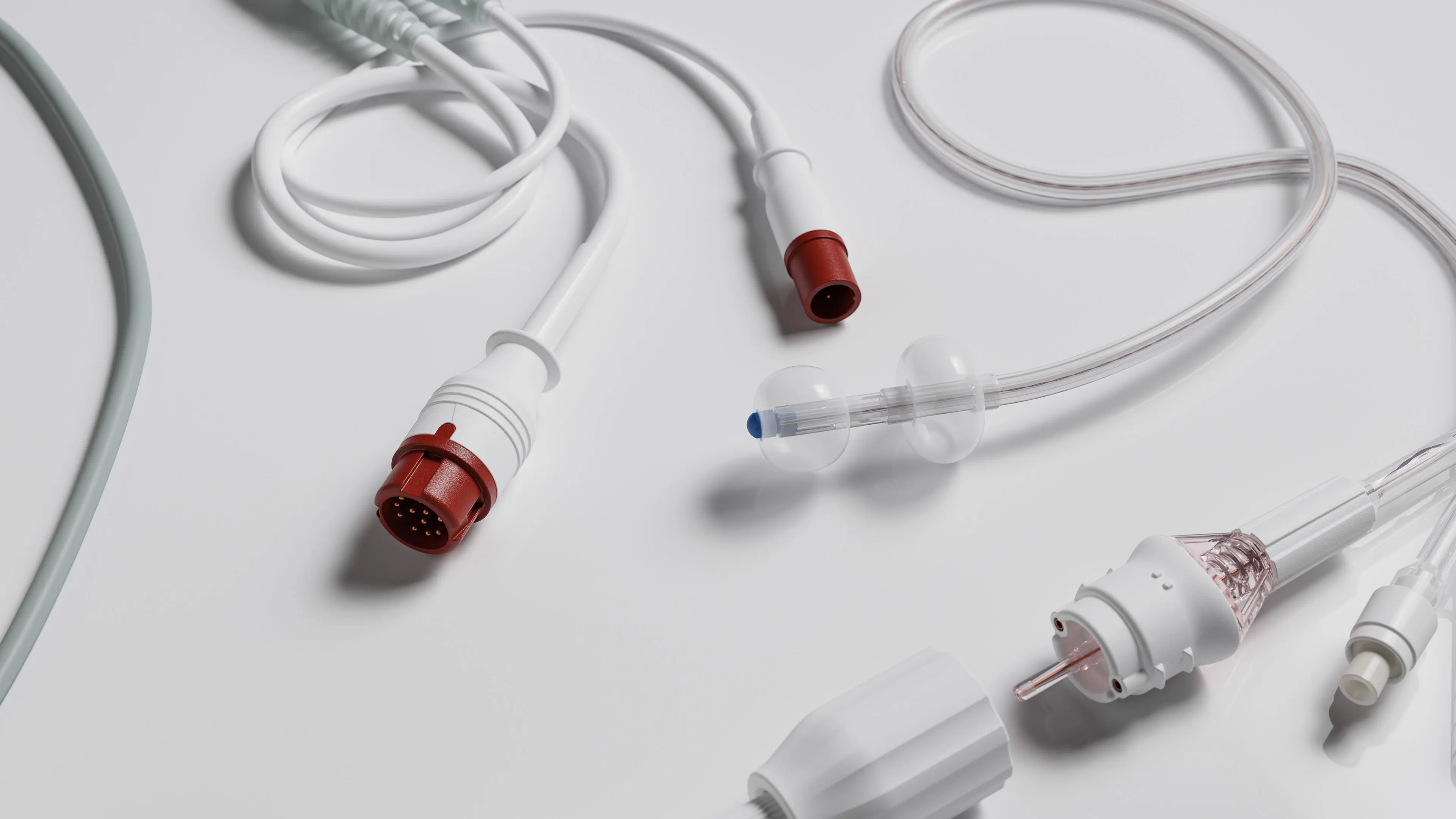 3D medical product rendering of TraumaGuard cable connectors and dual-lumen catheter