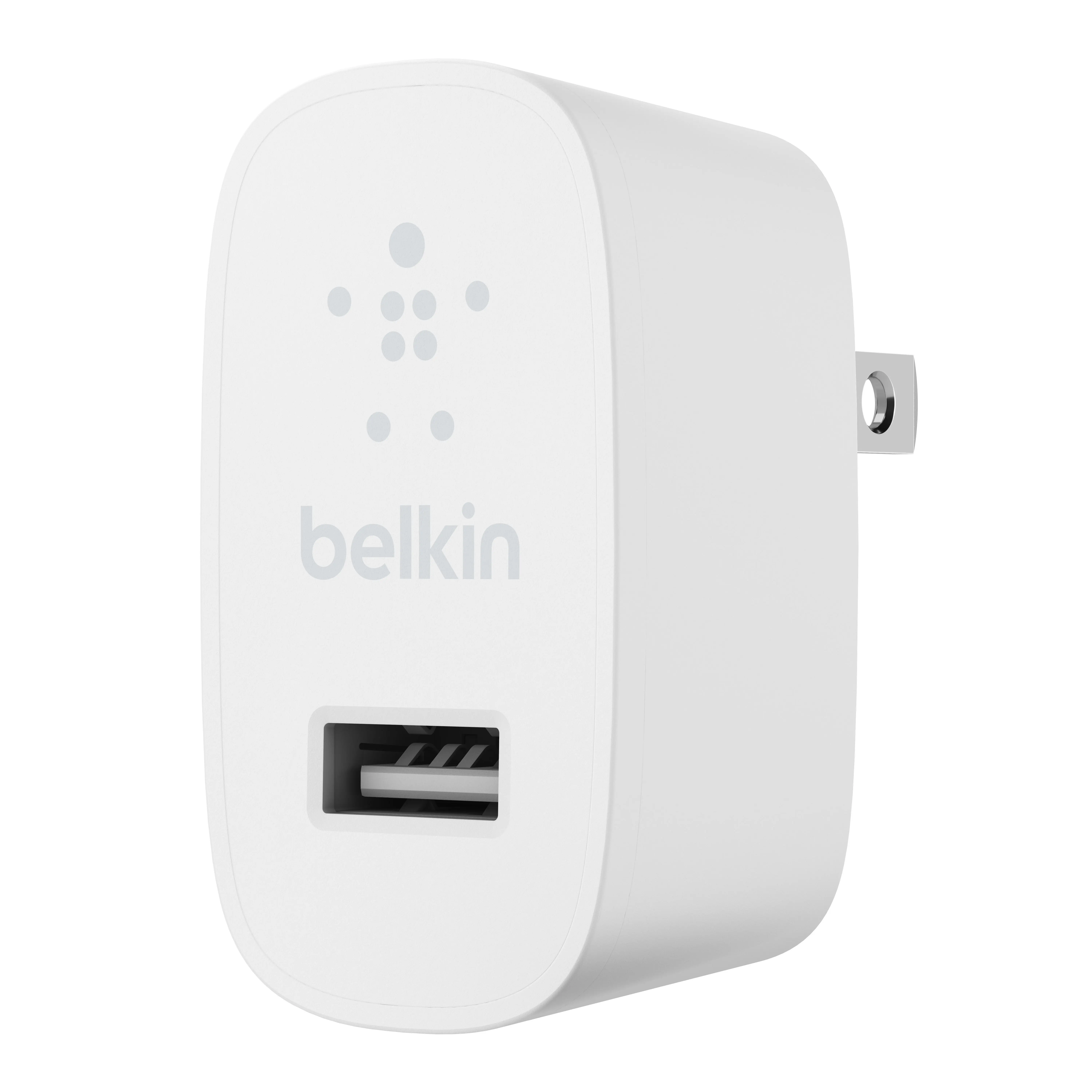 3D rendering of Belkin single-port USB wall charger on white background