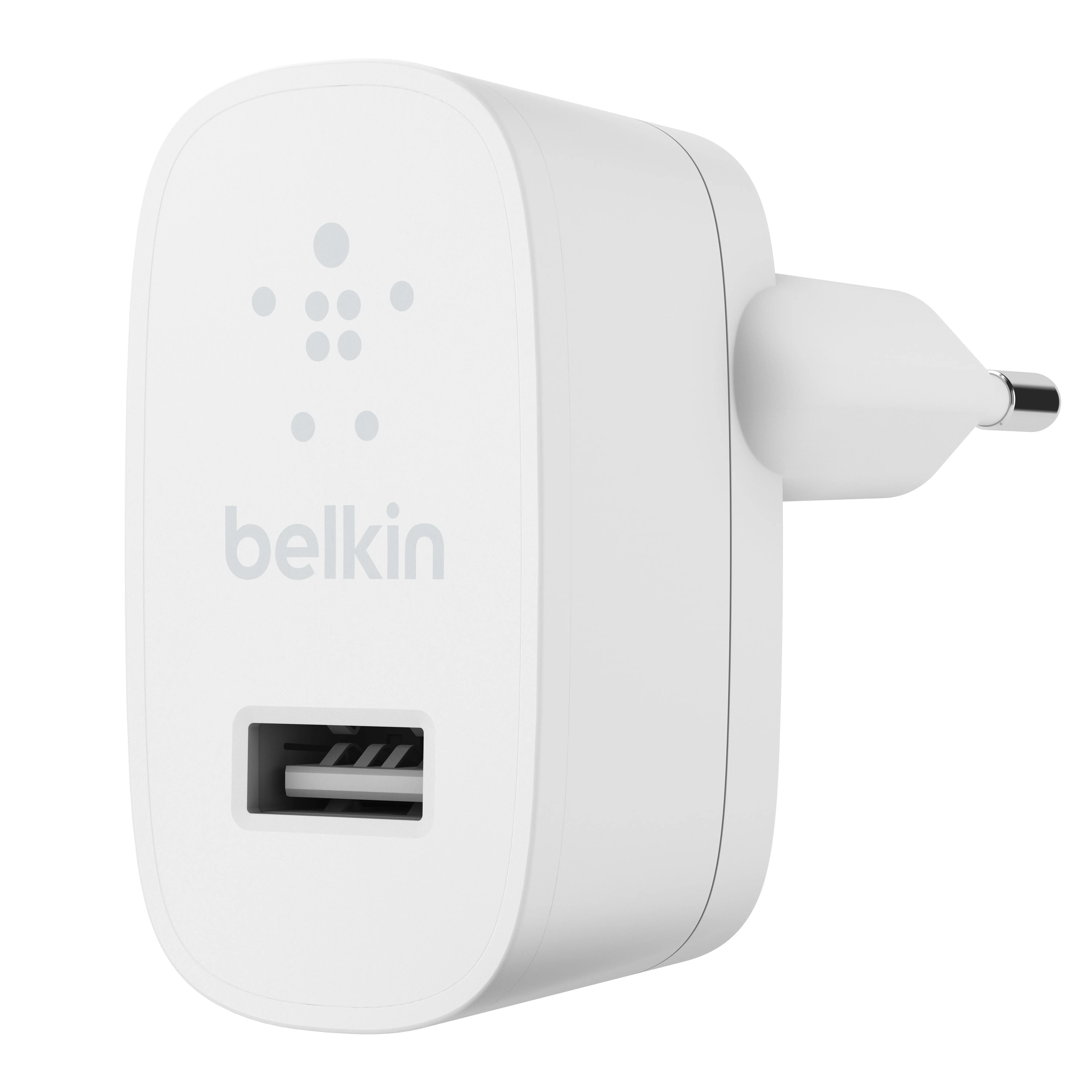 3D rendering of Belkin USB charger with European plug design for tech product display