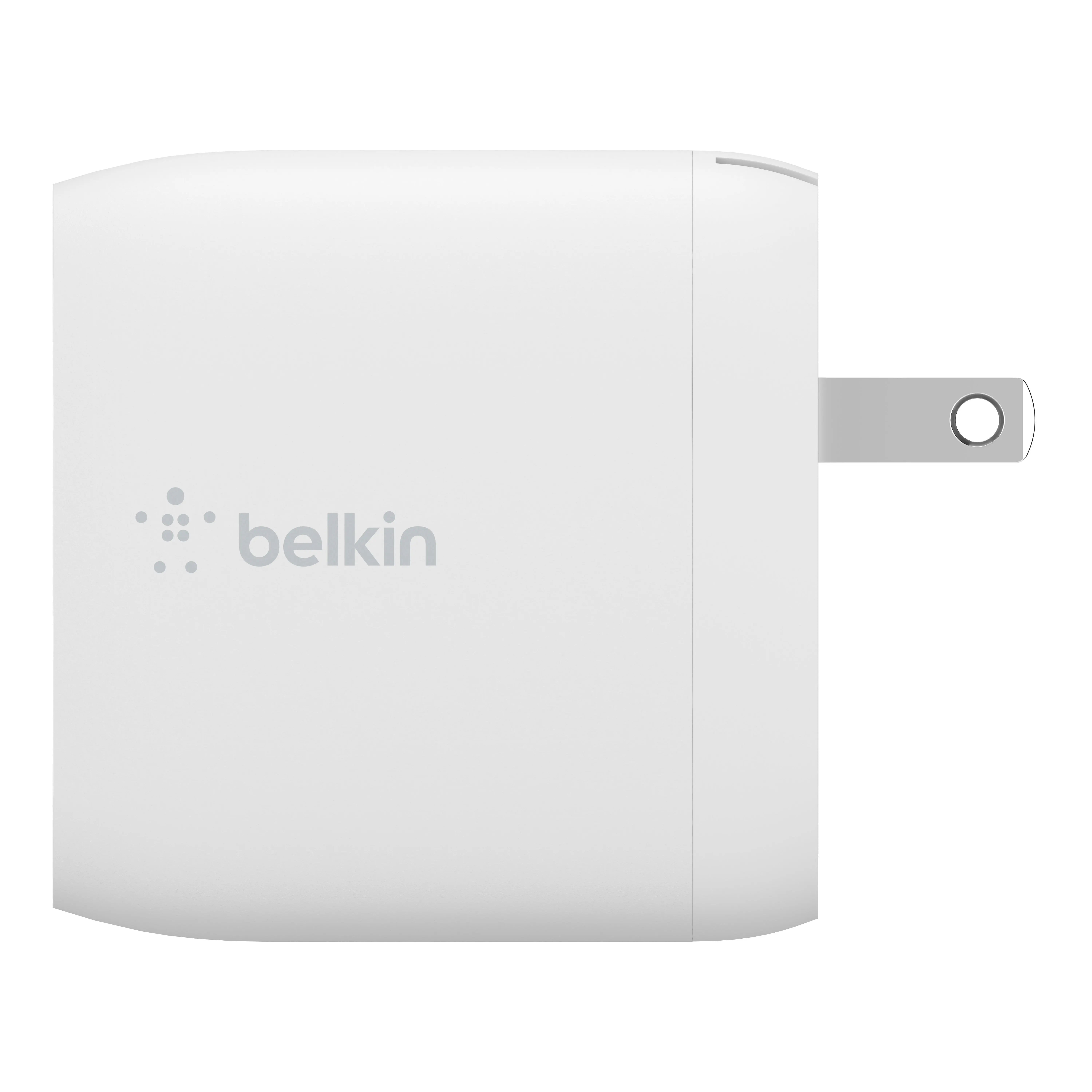 Side view 3D rendering of Belkin USB-C wall charger with foldable plug