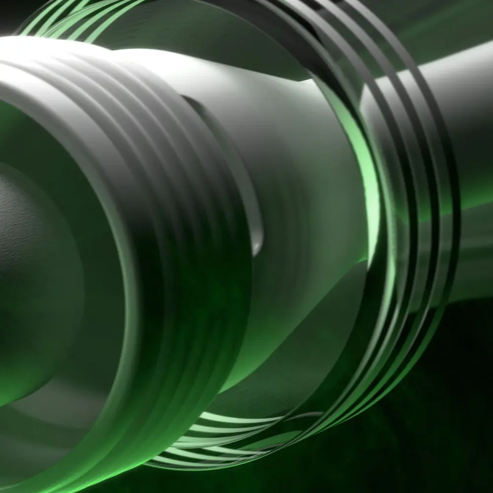 Vapor tip product rendering in exploded format with industrial lighting and dramatic shadows