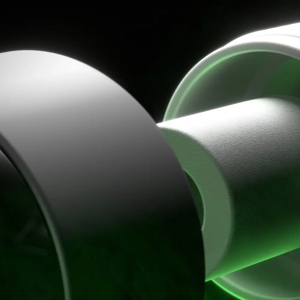 Exploded 3D render of vaporizer tip with moody smoke and stylized lighting for visual marketing