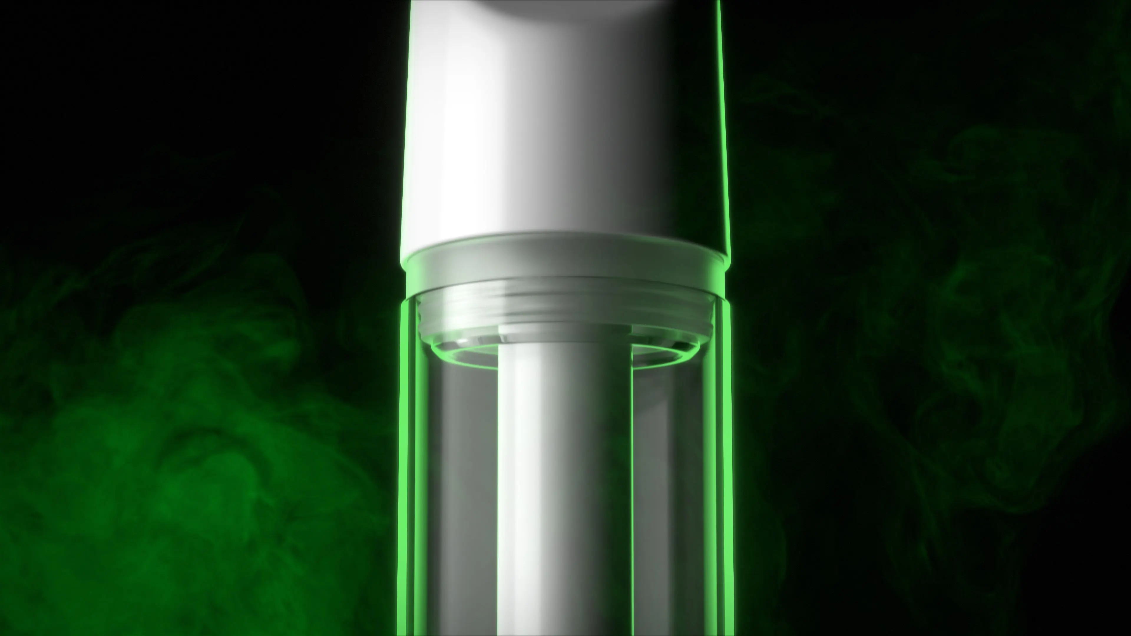 High-impact 3D product visualization of vapor tip components with neon green lighting effects