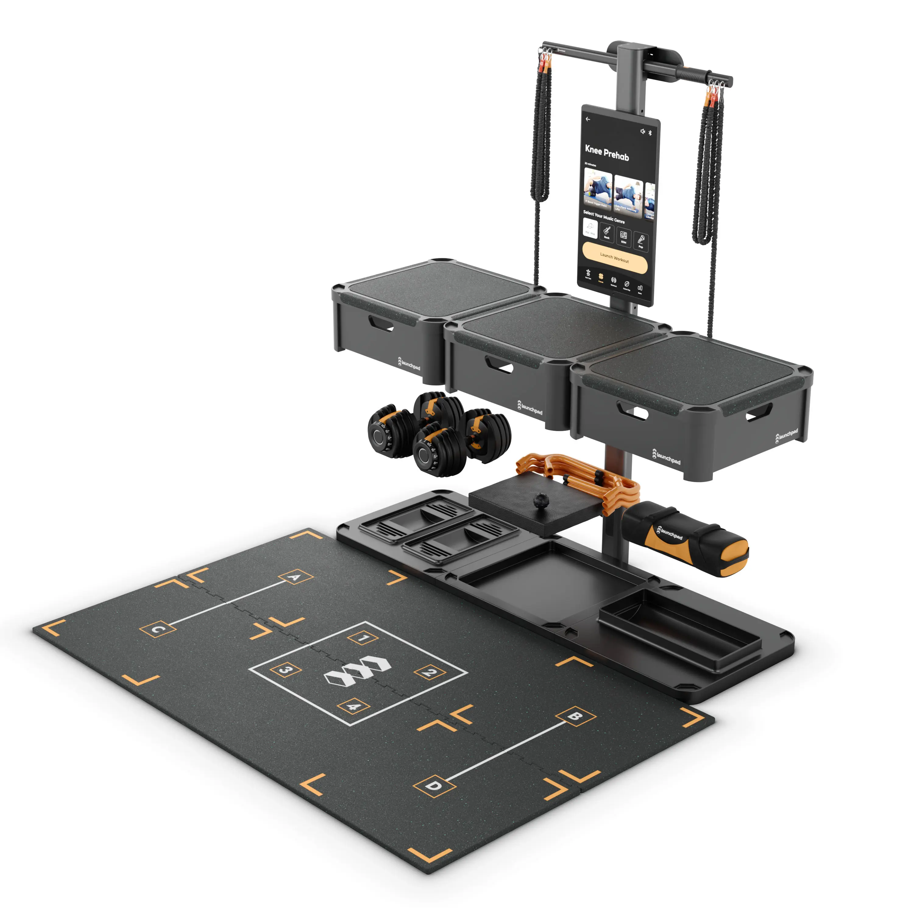 3D visualization of advanced home gym solution with compact, modular design
