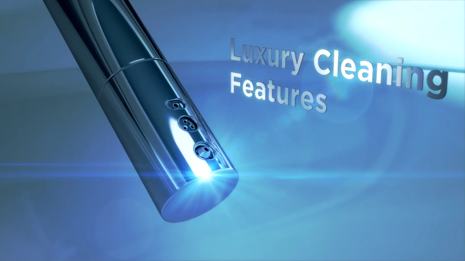 3D product rendering of a luxury bidet nozzle showcasing advanced cleaning features with metallic finish and lighting effects