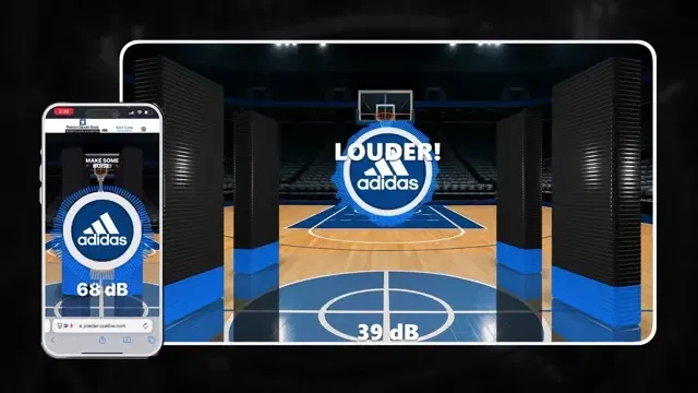 A decibel reading displayed on an arena board