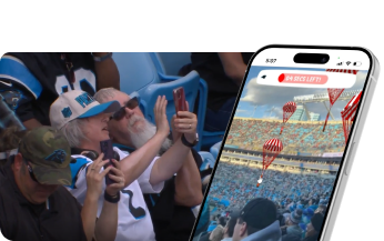 Virtual parachutes falling through a phone camera view