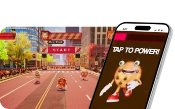 A virtual race rendered on an arena video board