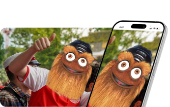 Fans on the video board wearing augmented reality filters