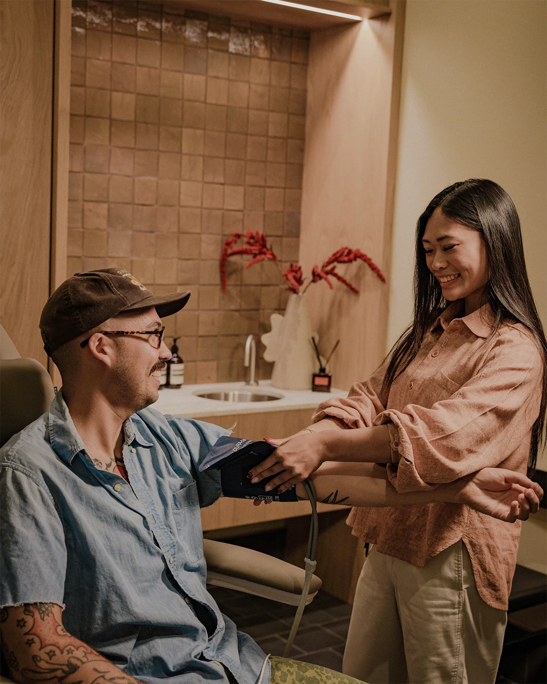 A guest receiving a primary care medical checkup at our office in Highland California.