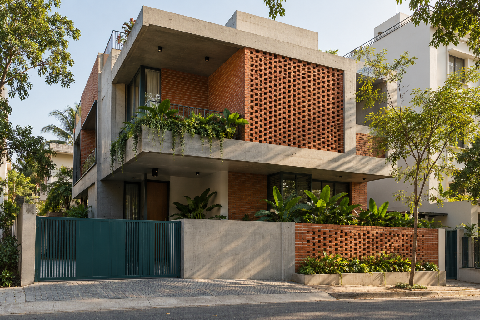 Contemporary RCC and brick independent home in Bengaluru