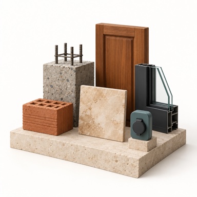 Opulent reinforced concrete, brick, teak and EV-ready material study