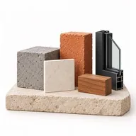 Classic concrete, brick, aluminium window and teak material study