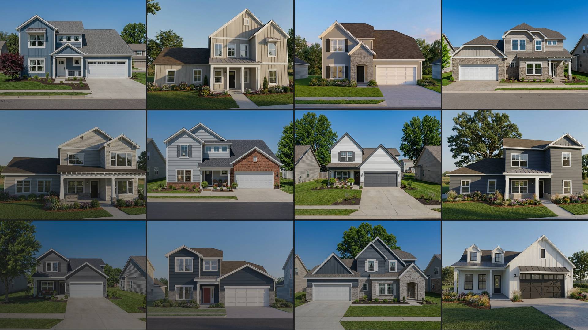 A mosaic of 3D visualizations of new homes in Higharc Showroom