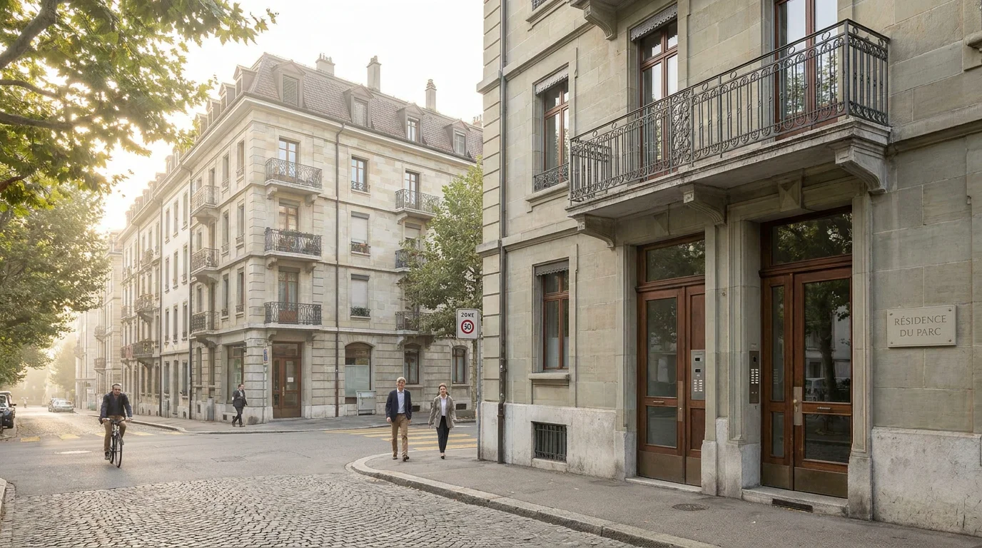 Immeubles résidentiels à Genève avec portes d'entrée sécurisées
