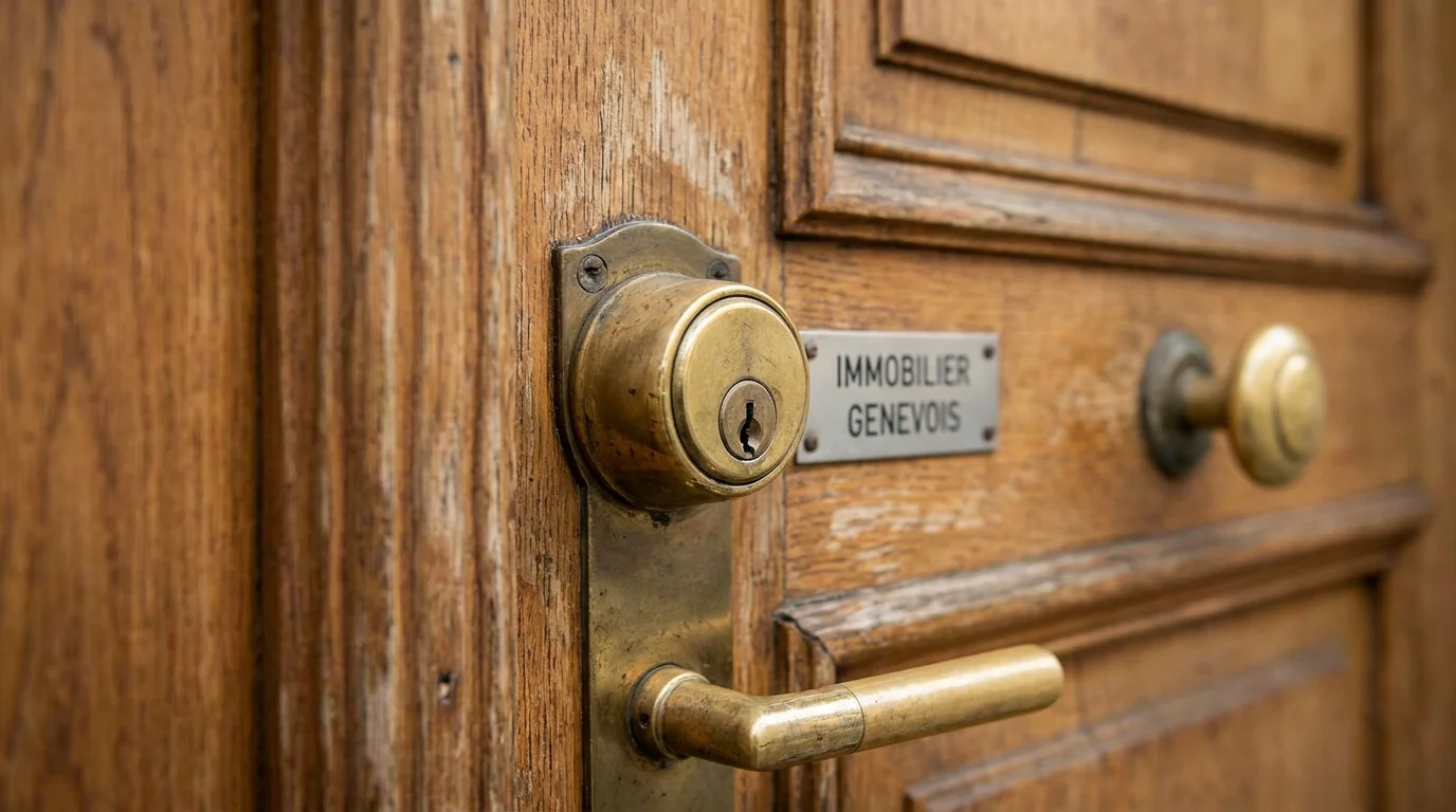 Serrure à cylindre sur une porte d'entrée d'immeuble à Genève