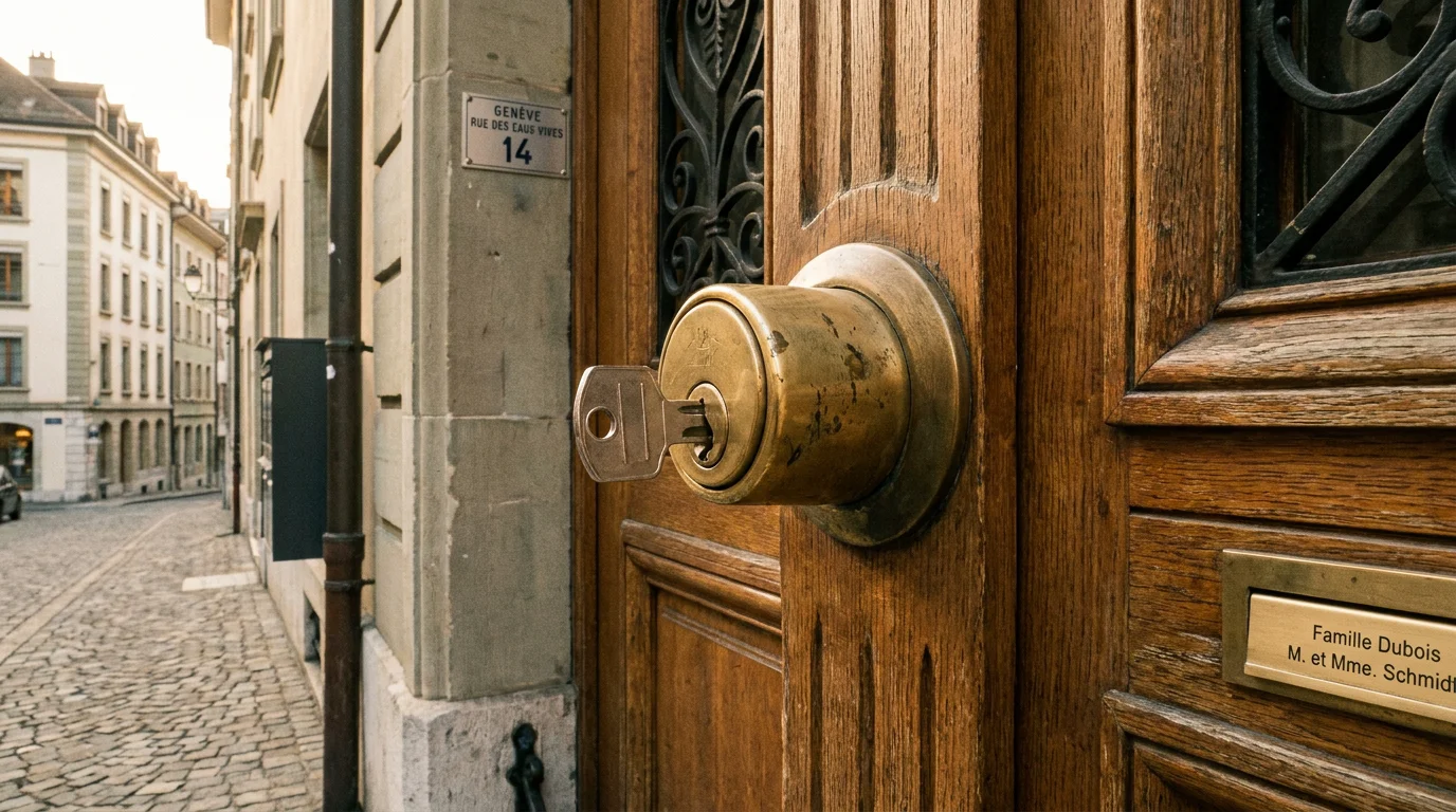 Serrure de porte d'entrée d'un immeuble résidentiel à Genève