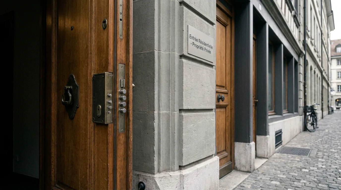 Porte d'entrée sécurisée avec serrure multipoints dans un immeuble genevois