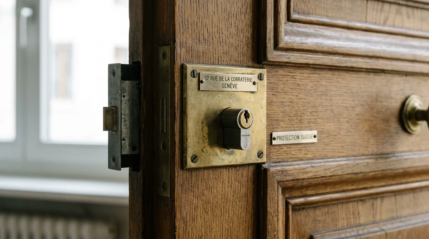 Cylindre de serrure de sécurité sur une porte d'entrée à Genève