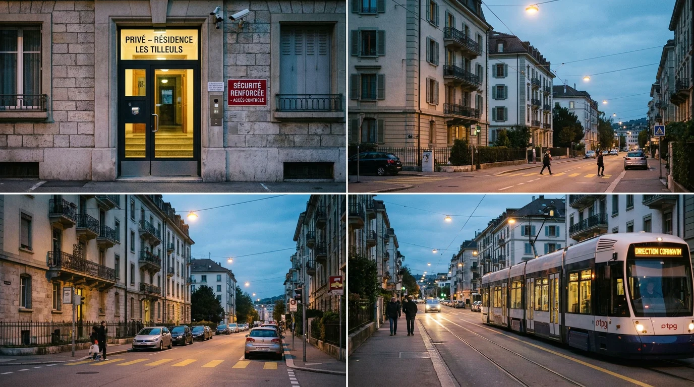Quartier résidentiel de Genève avec portes d'entrée sécurisées