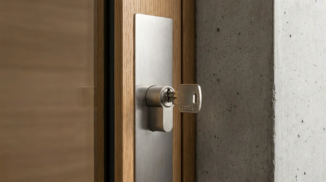 Cylindre de serrure haute sécurité sur une porte d'entrée résidentielle en Suisse