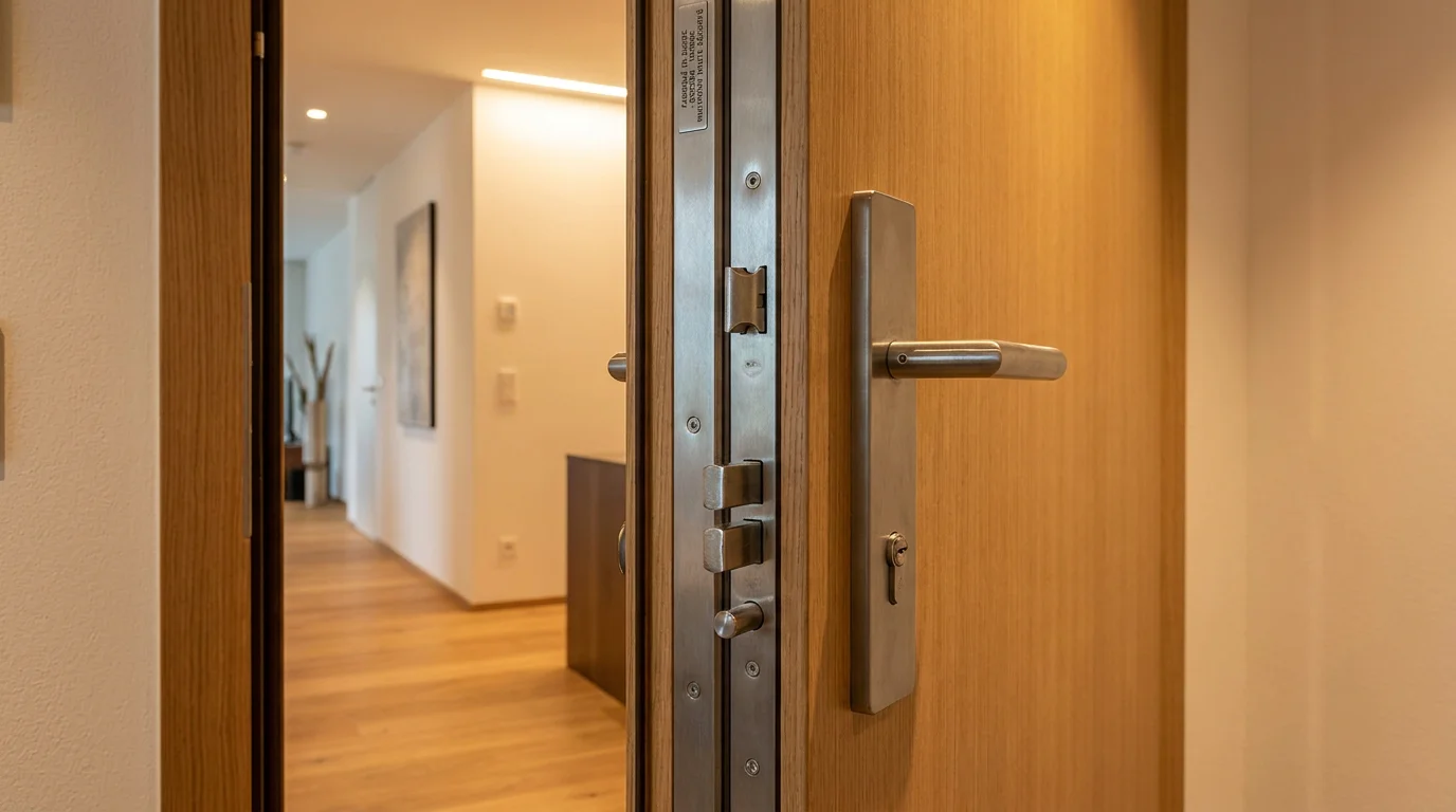 Serrure multipoints installée sur une porte blindée dans un logement à Genève