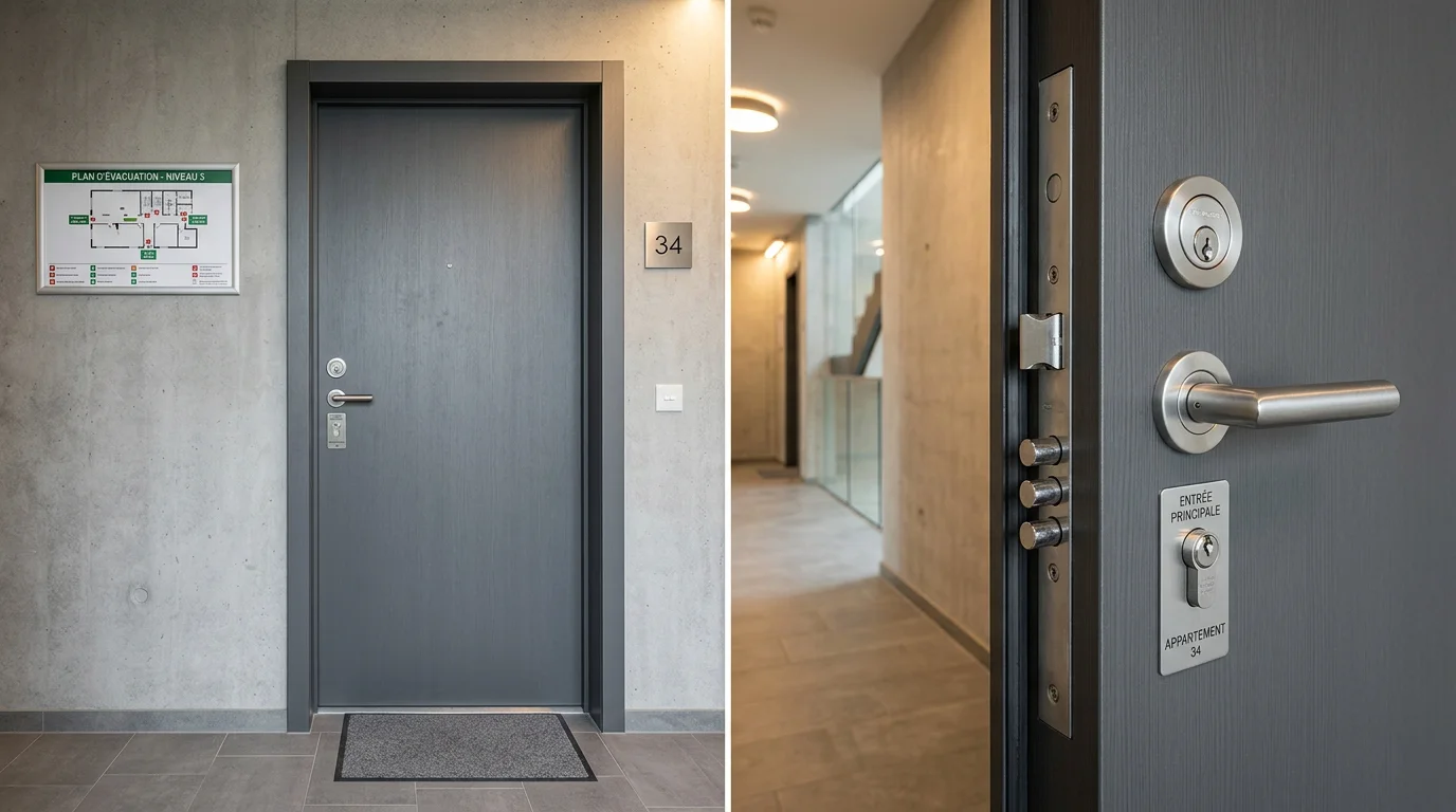 Porte d'entrée blindée équipée d'une serrure multipoints dans un immeuble genevois