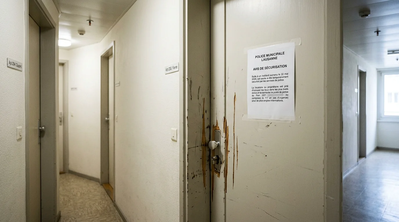 Porte d'appartement forcée après un cambriolage dans un immeuble genevois